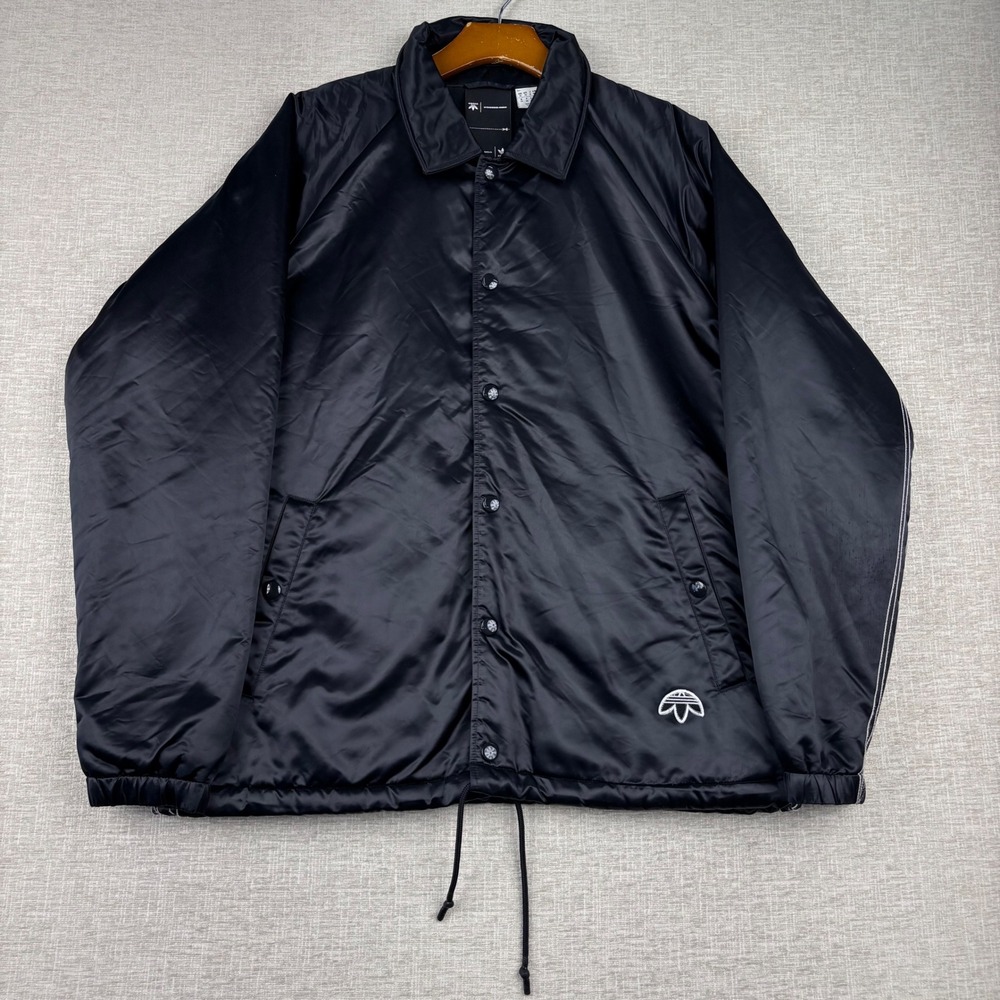Adidas Alexander‎ Wang Coach Jacket Black Satin Fleece Lined Mens Medium CV5248